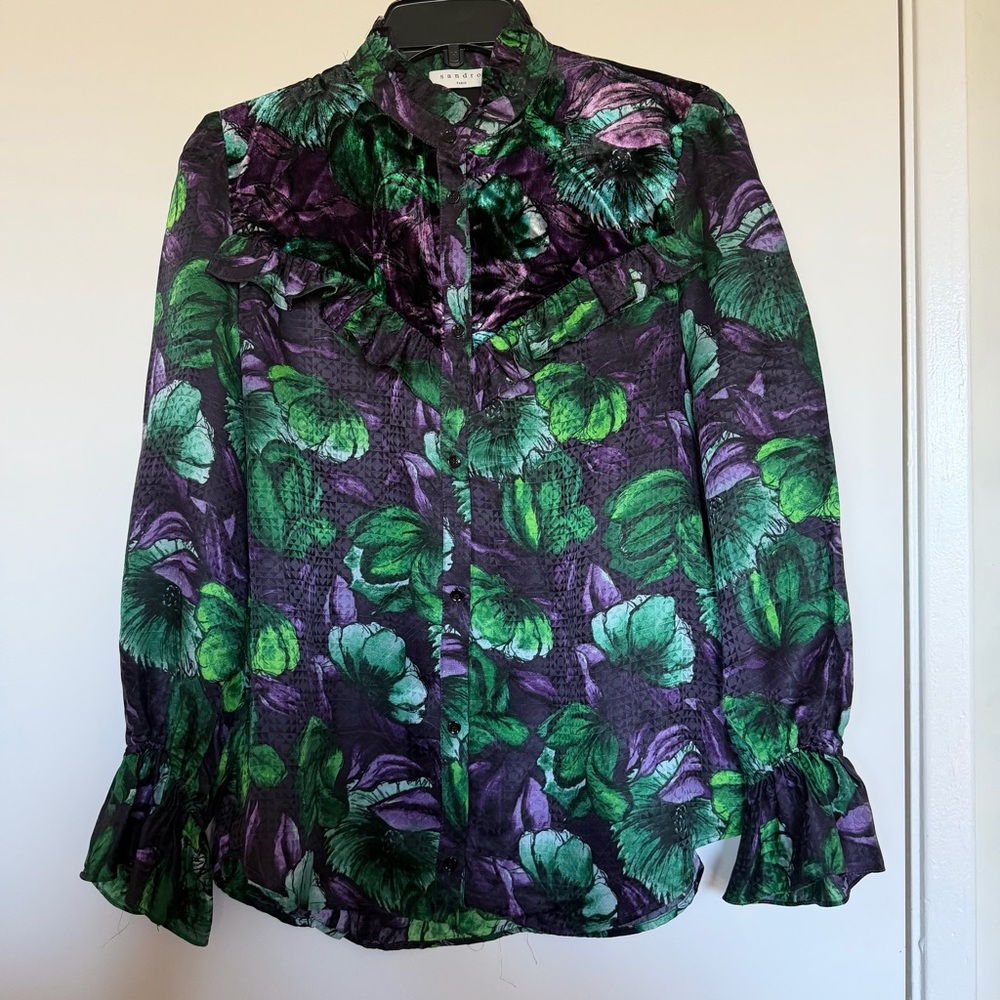 Sandro Green and Purple Floral Blouses size 2